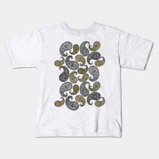 Paisleys pattern - Grey and Yellow Kids T-Shirt